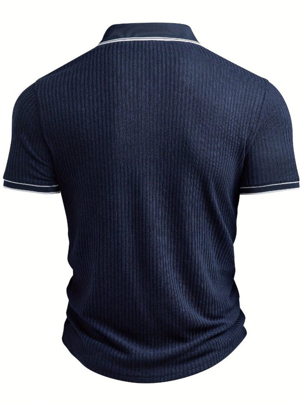 Navy Blue Casual Men's Textured Pattern Regular Fit Polo Shirt - Picture 2 of 5